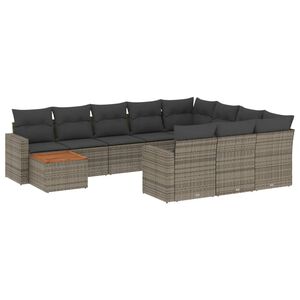 vidaXL 11 Piece Garden Sofa Set with Cushions Grey Poly Rattan