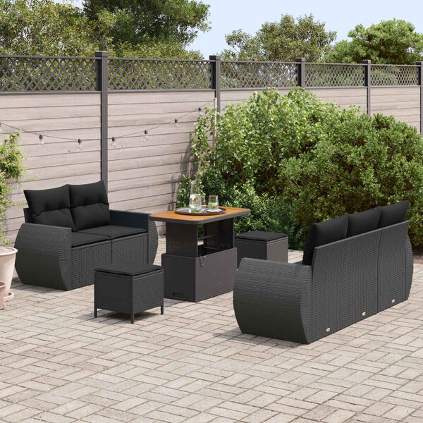 vidaXL Garden Sofa Set with Cushion 8 pcs Black Poly Rattan