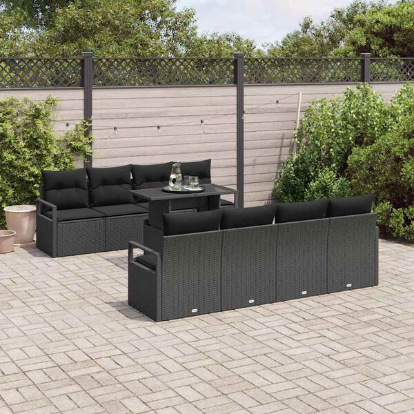 vidaXL Garden Sofa Set with Cushion 9 pcs Black Poly rattan