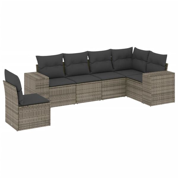 vidaXL 6 Piece Garden Sofa Set with Cushions Grey Poly Rattan