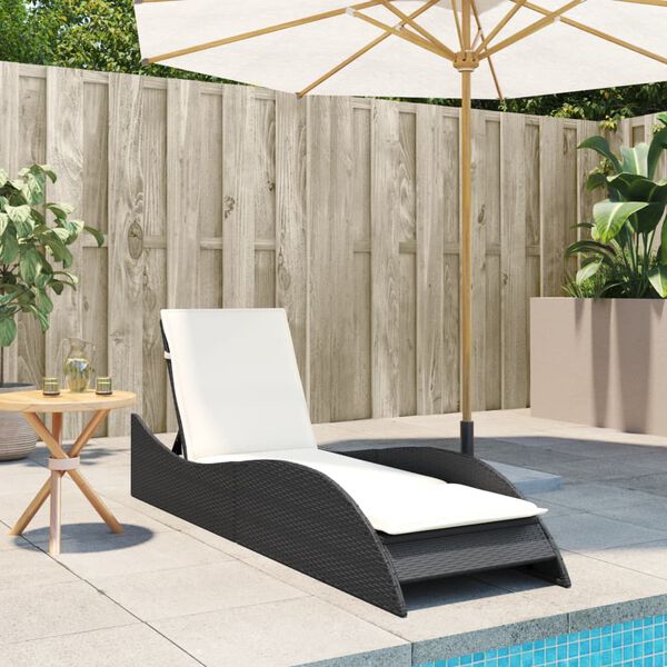 vidaXL Sun Lounger with Cushion Black 60x205x73 cm Poly Rattan