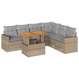 vidaXL 7 Piece Garden Sofa Set with Cushions Beige Poly Rattan