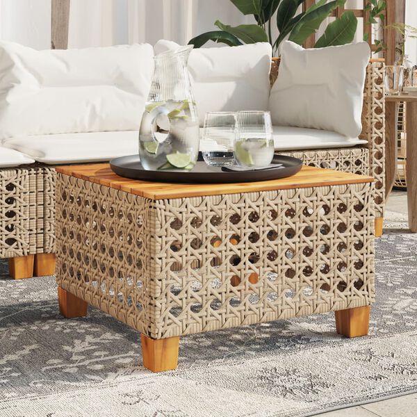 vidaXL Garden Table Beige 55x55x36 cm Poly Rattan Acacia Wood