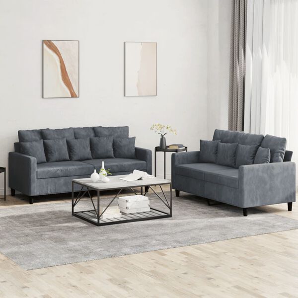 vidaXL 2 Piece Sofa Set with Cushions Dark Grey Velvet