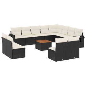 vidaXL 13 Piece Garden Sofa Set with Cushions Black Poly Rattan
