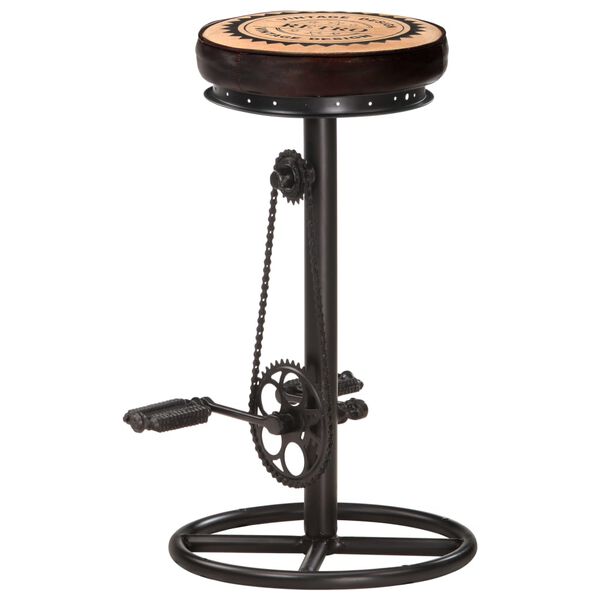 vidaXL Bar Stools with Canvas Print 2 pcs Black and Brown Real Leather