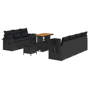 vidaXL Garden Sofa Set Height-Adjustable 10 pcs Black Poly Rattan
