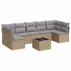 vidaXL 8 Piece Garden Sofa Set with Cushions Beige Poly Rattan