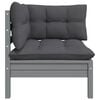 vidaXL Garden Corner Sofa with Anthracite Cushions Grey Solid Pinewood