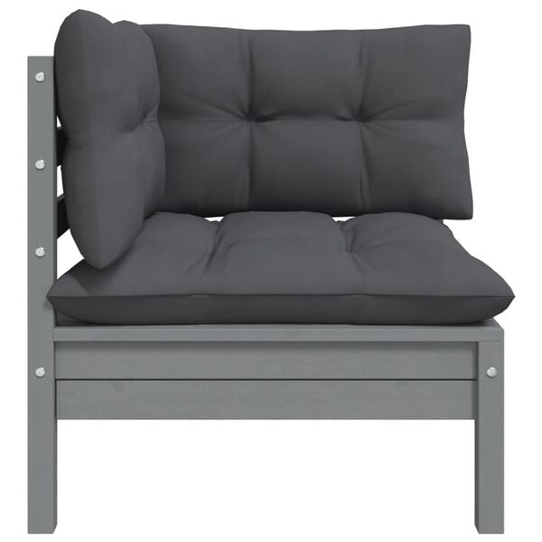 vidaXL Garden Corner Sofa with Anthracite Cushions Grey Solid Pinewood