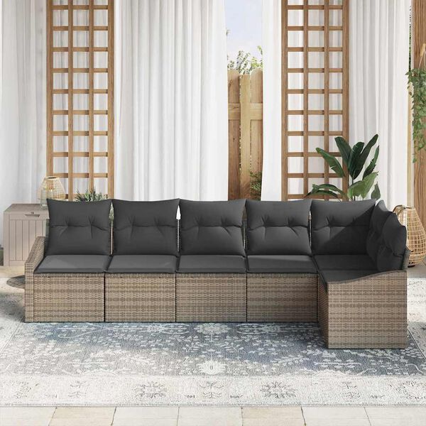 vidaXL Garden Sofa Set with Cushion 6 pcs Grey Poly Rattan