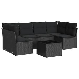 vidaXL 7 Piece Garden Sofa Set with Cushions Black Poly Rattan