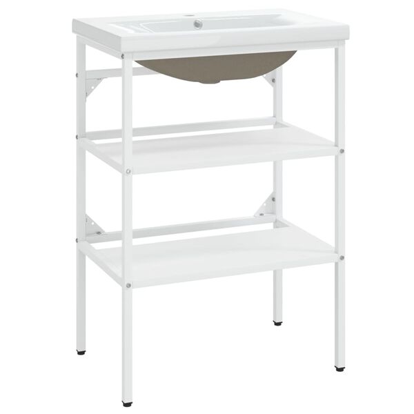 vidaXL Bathroom Washbasin Frame with Built-in Basin White Iron