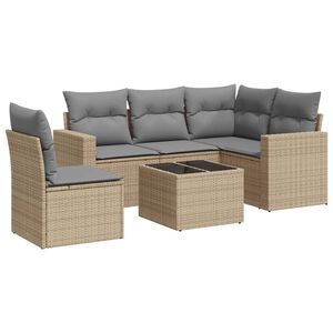 vidaXL 6 Piece Garden Sofa Set with Cushions Beige Poly Rattan