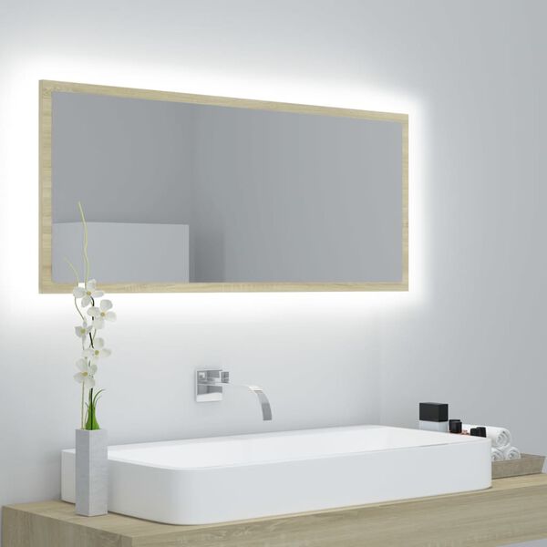 vidaXL LED Bathroom Mirror Sonoma Oak 100x8.5x37 cm Acrylic