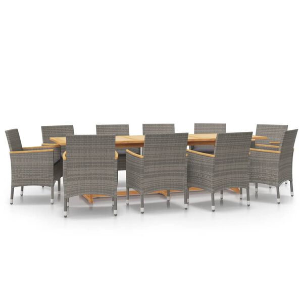 vidaXL 11 Piece Garden Dining Set with Cushions Grey