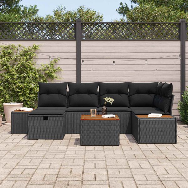 vidaXL Garden Sofa Set 7 pcs Black 55 x 62 x 69 cm Poly rattan