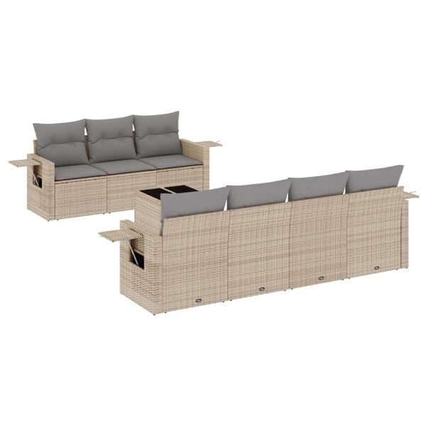 vidaXL 8 Piece Garden Sofa Set with Cushions Beige Poly Rattan