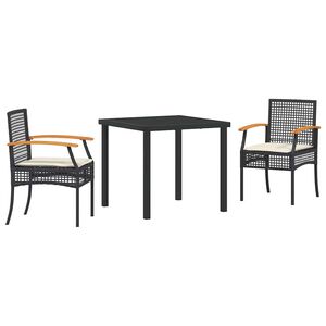 vidaXL Garden Dining Set 3 pcs Black Rattan