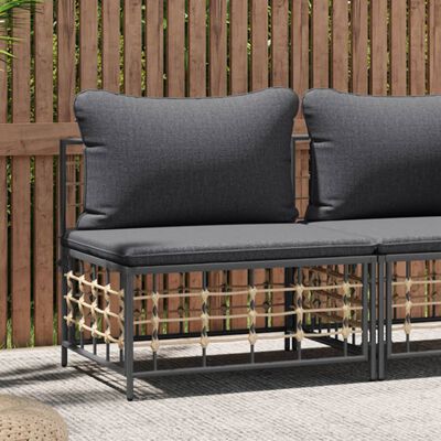 vidaXL Garden Middle Sofa with Dark Grey Cushions Poly Rattan