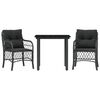 vidaXL 3 Piece Bistro Set with Cushions Black Poly Rattan