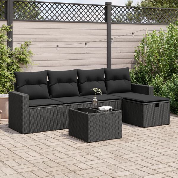 vidaXL 6 Piece Garden Sofa Set with Cushions Black Poly Rattan