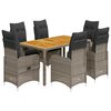 vidaXL 7 Piece Garden Bistro Set with Cushions Grey Poly Rattan