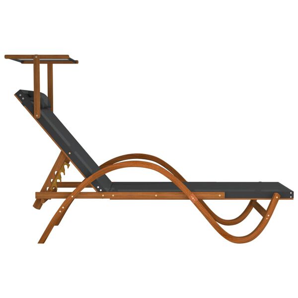 vidaXL Sun Lounger with Canopy Grey Textilene and Solid Wood Poplar