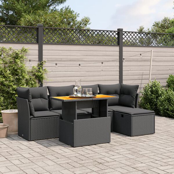 vidaXL 6 Piece Garden Sofa Set with Cushions Black Poly Rattan