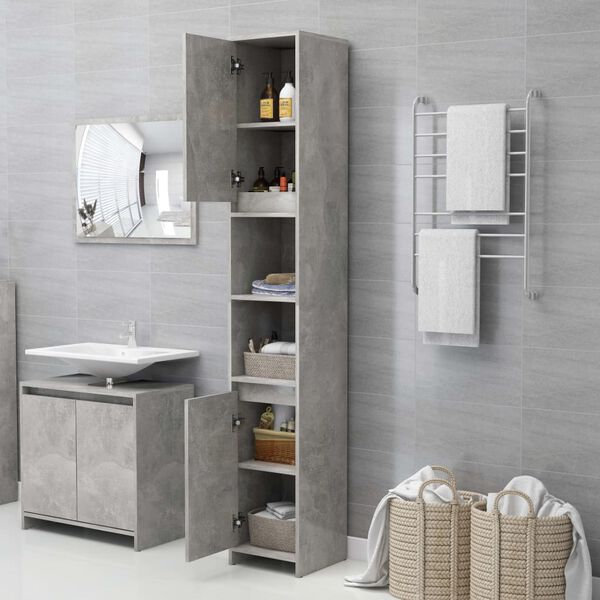 vidaXL Bathroom Cabinet Concrete Grey 30x30x183.5 cm Engineered Wood