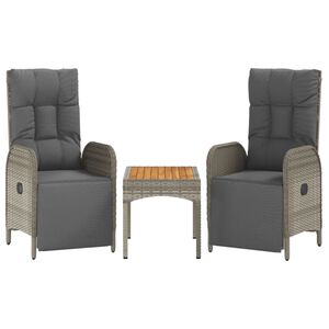 vidaXL Garden Reclining Chairs 2 pcs with Table Grey Poly Rattan