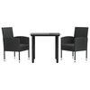 vidaXL 3 Piece Garden Dining Set Black Poly Rattan and Steel