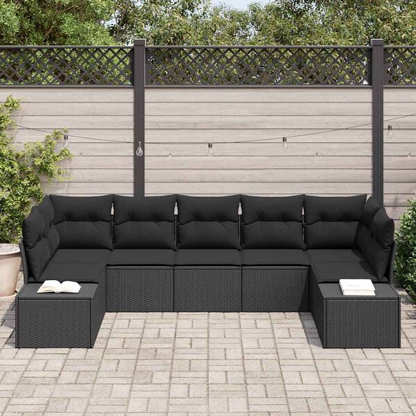 vidaXL Garden Sofa Set with Storage 7 pcs Black Poly rattan