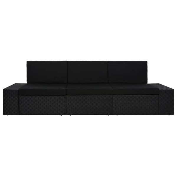 vidaXL Sectional Sofa 3-Seater Poly Rattan Black