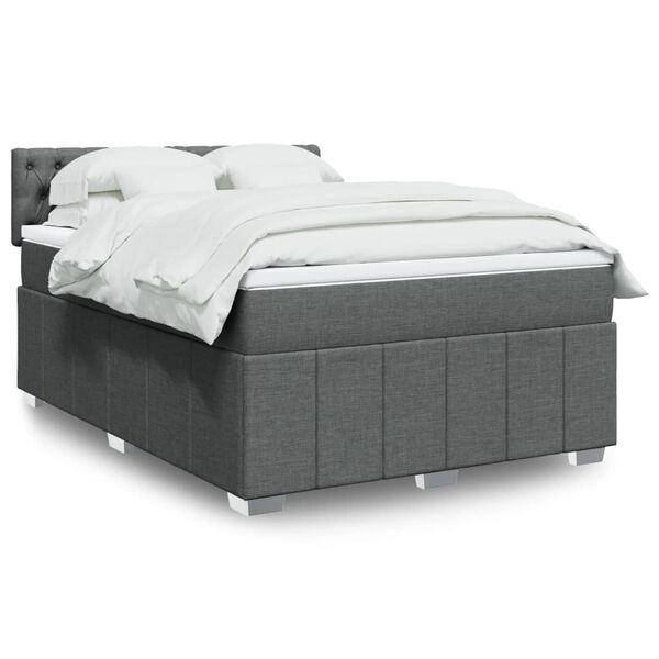 vidaXL Box Spring Bed with Mattress Dark Grey Queen Fabric