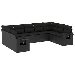 vidaXL 9 Piece Garden Sofa Set with Cushions Black Poly Rattan