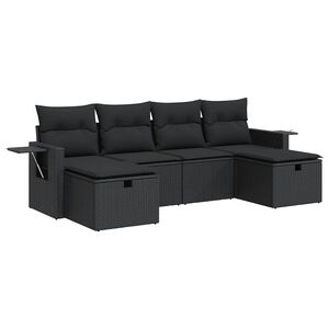 vidaXL 6 Piece Garden Sofa Set with Cushions Black Poly Rattan