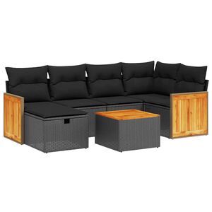 vidaXL 7 Piece Garden Sofa Set with Cushions Black Poly Rattan