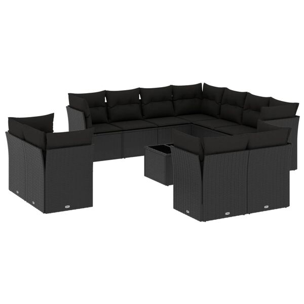 vidaXL 12 Piece Garden Sofa Set with Cushions Black Poly Rattan