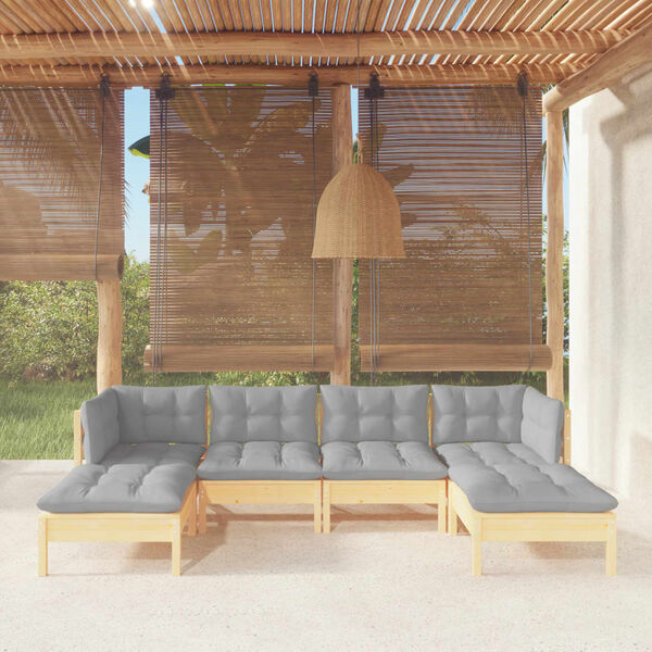 vidaXL 6 Piece Garden Lounge Set with Grey Cushions Pinewood