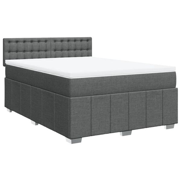 vidaXL Box Spring Bed with Mattress Dark Grey Double Fabric