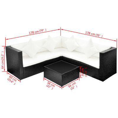 vidaXL 4 Piece Garden Lounge Set with Cushions Poly Rattan Black