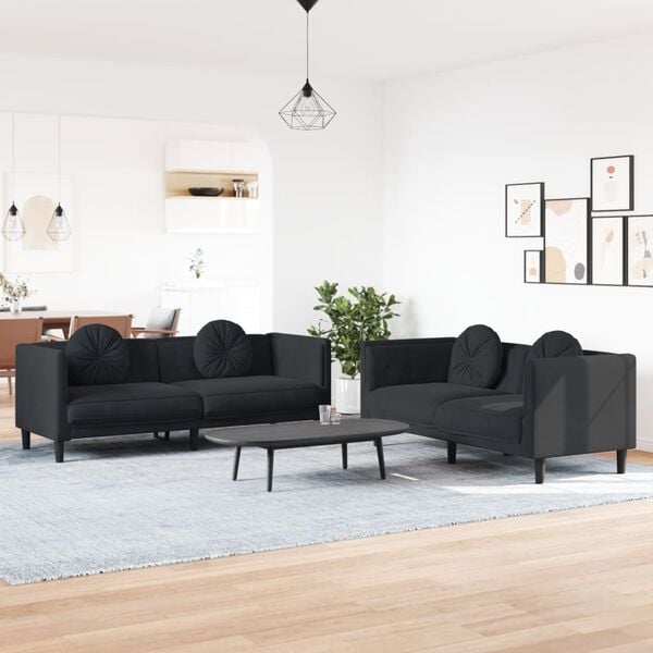 vidaXL 2 Piece Sofa Set with Pillows Black Velvet