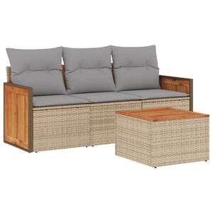 vidaXL 4 Piece Garden Sofa Set with Cushions Beige Poly Rattan