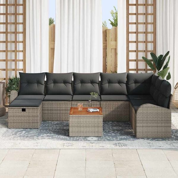 vidaXL Garden Sofa Set with Cushion 9 pcs Grey Poly rattan