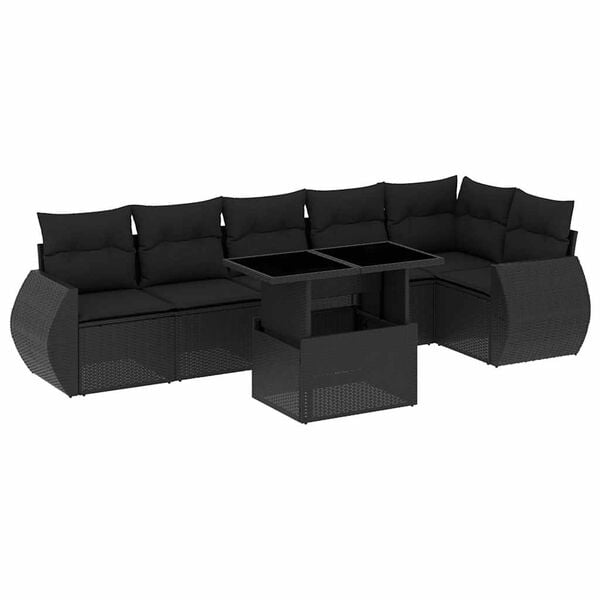 vidaXL 7 Piece Garden Sofa Set with Cushions Black Poly Rattan