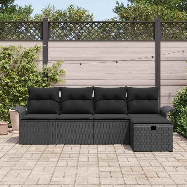 vidaXL Garden Sofa Set with Cushion 5 pcs Black Poly rattan