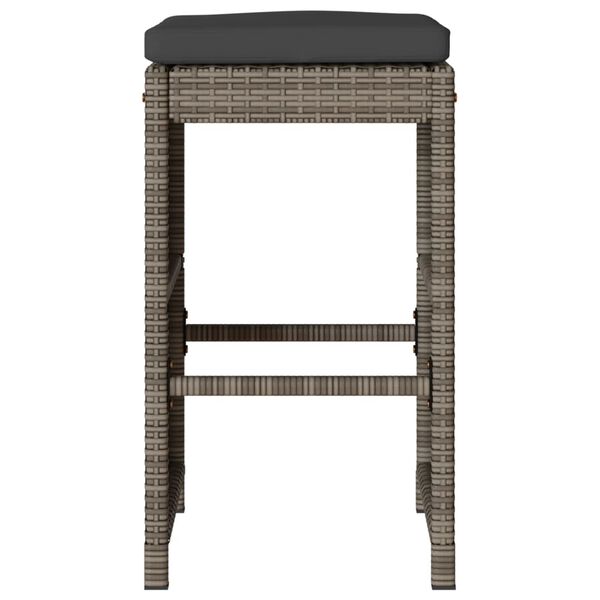 vidaXL Garden Bar Stools with Cushions 4 pcs Grey Poly Rattan