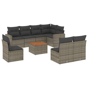 vidaXL 9 Piece Garden Sofa Set with Cushions Grey Poly Rattan