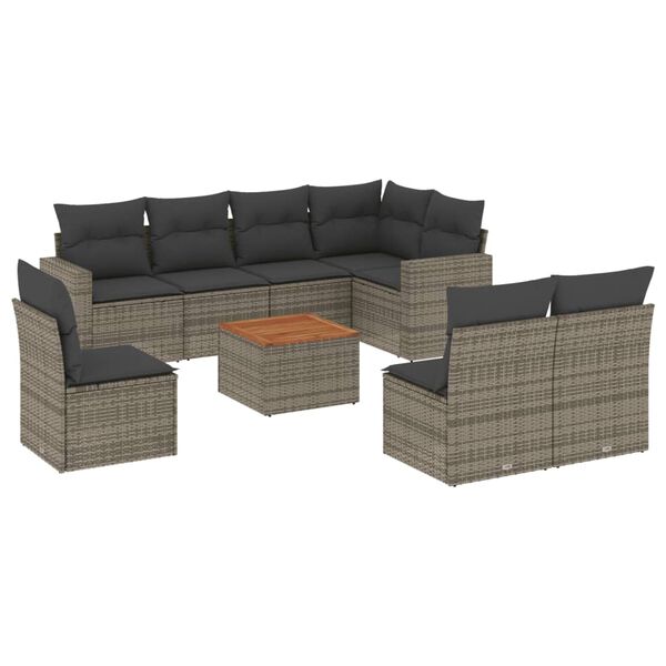 vidaXL 9 Piece Garden Sofa Set with Cushions Grey Poly Rattan
